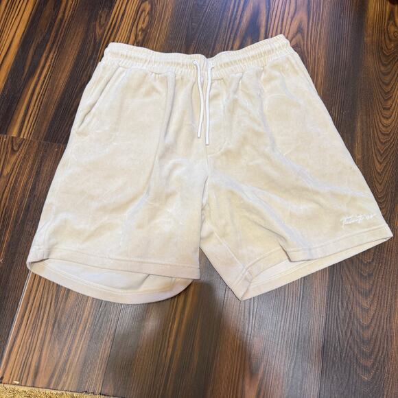 Talentless Men’s Cream Velour Elastic Waist Shorts Size L - Picture 1 of 8
